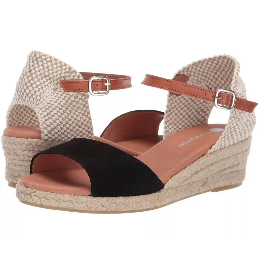 Eric Michael Trieste Espadrille Wedge Sandals, Women's 40 | US 9.5-10 Black Tan